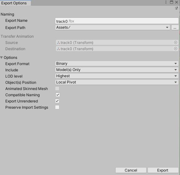 export options FBX exporter