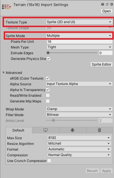 Inspector Import Settings